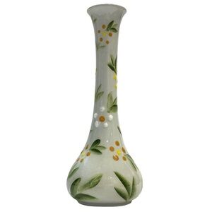 Vintage 1980s Signed Mini Ceramic Bud Vase - Hand Painted Quirky Spring Flowers